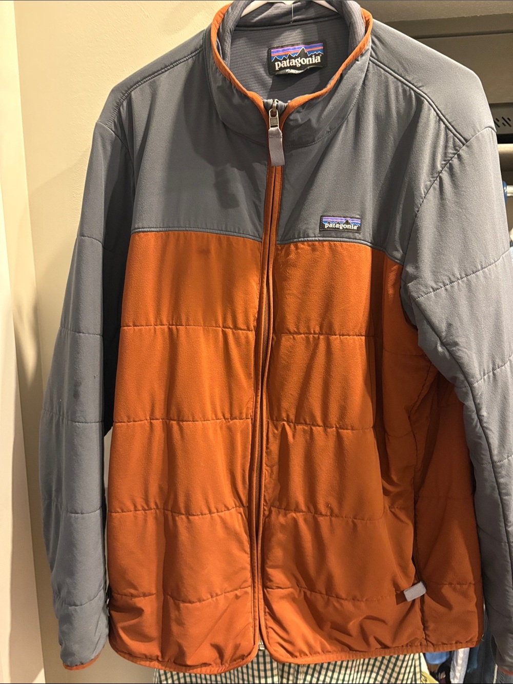 Patagonia men’s  Two-Tone Jacket in Orange and Gray
